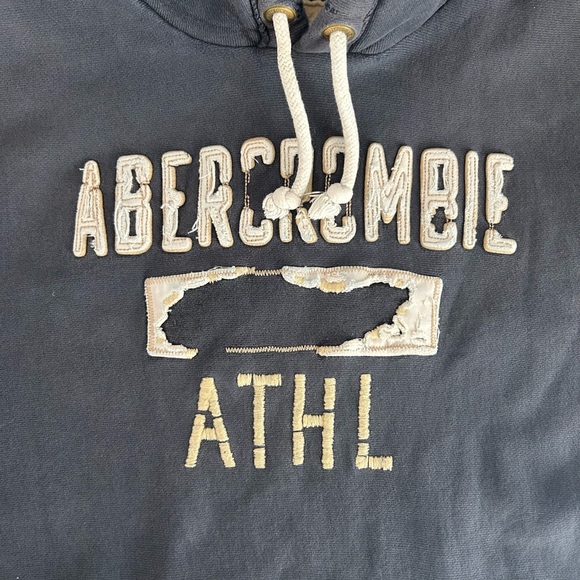 Abercrombie & Fitch Men's Navy Blue Hoodie Washed Distressed Vintage Y2K Large - Picture 11 of 13